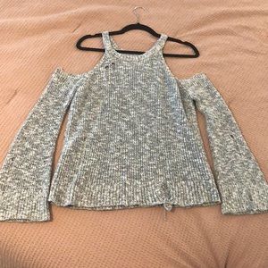 Hollister Gray Open Shoulder Distressed Sweater